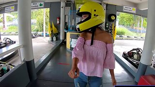 Cute Thai amateur teen old hat modern go karting and recorded on video after