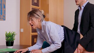 Elena Vedem enjoys during sex in doggy publish in the office
